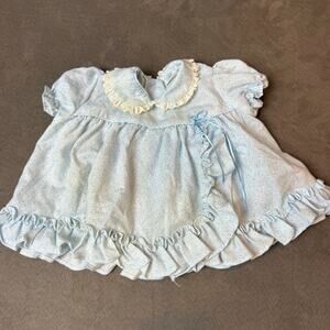 Vintage Thomas Blue Floral Baby Girl Dress Ruffle Peter Pan Collar 3-6 Months